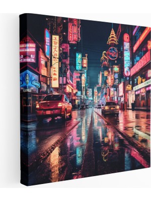 Popcas 80'ler Retro Neon Şehir Kanvas Tablo