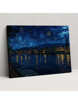 Popcas Rhone Nehri Üzerinde Yıldızlı Gece Kanvas Tablo - Vincent Van Gogh Ev Dekorasyonu