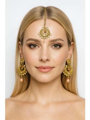 Kaftan Collection Hint Alınlık ve Hint Küpesi 3lü Set