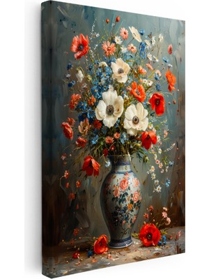 Kanvas Tablo Porselen Vazoda Kır Çiçekleri Çiçek Tablosu Ev Ofis Duvar Dekoru