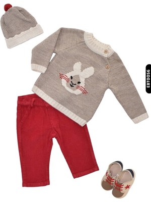 Damasqino Erkek Bebek Yan Düğmeli Yakalı Kazaklı Alt Üst Takımı + Hediye 3-12 Ay 4835