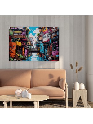 Popcas Renkli Graffiti Sokak Sanatı Kanvas Tablo