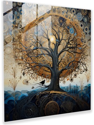 Popcas Sürreal Hayat Ağacı Kanvas Tablo - Hayat Ağacı Sürreal Karışık Medya Kolajı Duvar Sanatı Duvar Dekorasyonu