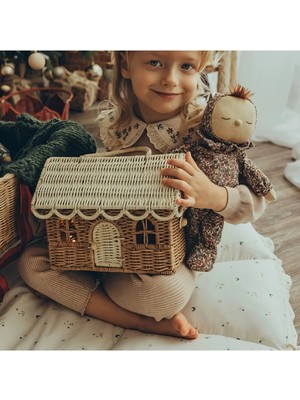 Rattan & Bambu Dikdörtgen Kapaklı Çocuk Evi & Dekoratif Çocuk Odası Organizer Sepet