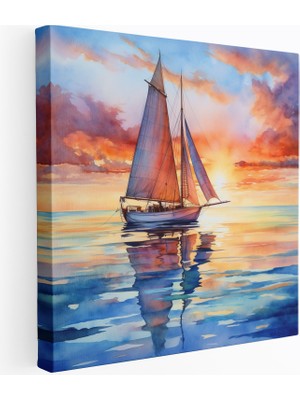 Popcas Günbatımı Yelkenli Kanvas Tablo - Günbatımı Günbatımı Ev Dekorasyonu Kanvas Duvar Sanatı