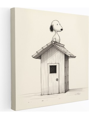 Popcas Snoopy Duvar Sanatı - Minimalist Siyah Beyaz Kanvas Tablo - Ev Dekorasyonu