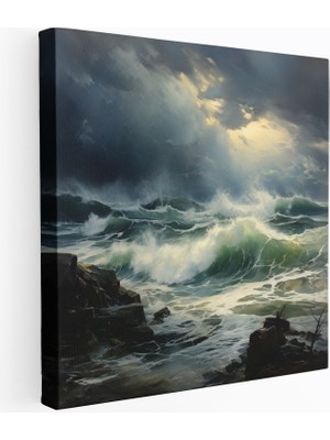 Popcas Fırtınalı Deniz Manzaralı Kanvas Tablo - Fırtına Tablo Ev Dekorasyonu