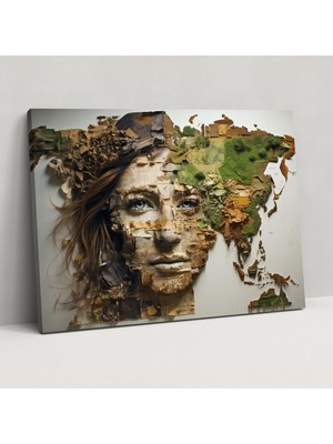 Popcas Fotoğraflı Dünya Haritası Kanvas Tablo - Dünya Haritası Duvar Dekorasyonu Etkileyici Tasarım Ev Dekorasyonu