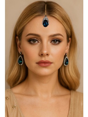 Kaftan Collection Hint Alınlık ve Hint Küpesi 3lü Set