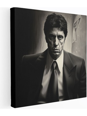 Popcas Scarface Duvar Dekorasyonu - Gerçekçi Portre Siyah Beyaz Kanvas Tablo