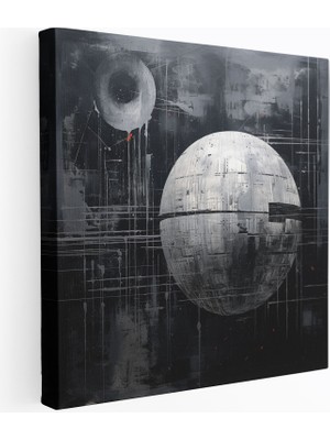 Popcas Yıldız Savaşları Tuval Tablo - Soyut Ölüm Yıldızı Duvar Sanatı - Yıldız Savaşları Siyah ve Gri Duvar Sanatı Kanvas Tablo