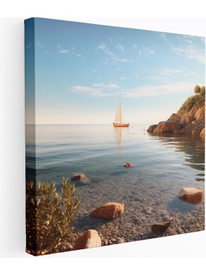 Popcas Deniz Manzaralı Duvar Dekorasyonu - Foto Gerçekçi Koy ve Yelkenli - Ev Dekorasyonu Kanvas Tablo Deniz Manzaralı Duvar Dekorasyonu