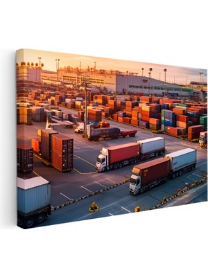 Kanvas Tablo Konteyner Limanı ve Tırlar Lojistik Uzmanı Tablosu Ev Ofis Duvar Dekoru