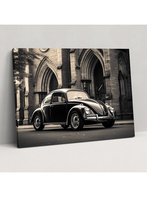 Popcas Volkswagen Beetle Siyah Beyaz Fotoğraf Duvar Dekorasyonu - Kanvas Tablo - Volkswagen Beetle Duvar Sanatı Siyah Beyaz Fotoğrafçılık