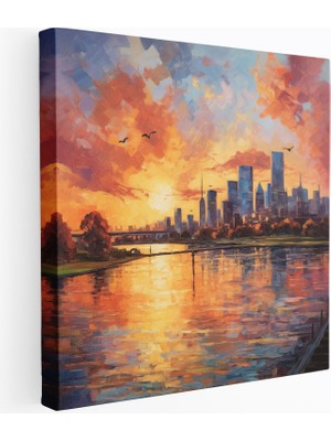 Popcas Manzara Tablosu - Günbatımı Duvar Sanatı Duvar Dekorasyonu Izlenimci Yağlı Boya