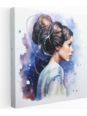 Popcas Star Wars Duvar Sanatı - Prenses Leia Suluboya Silüeti Kanvas Tablo