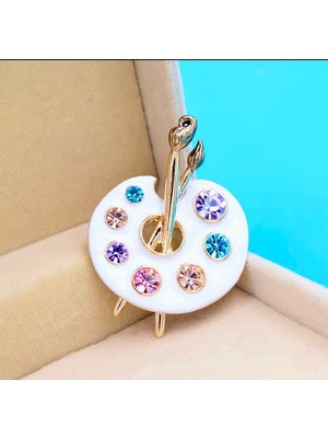 Gold Renk Beyaz Renk Mineli Zirkon Taşlı Tasarım Resim Paleti Broş