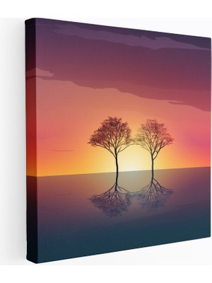 Popcas Siluet Günbatımı Kanvas Tablo - Günbatımı Tasarım Duvar Sanatı Minimalist