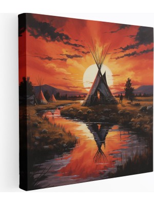 Popcas Kızılderili Günbatımı Kanvas Tablo - Kızılderili Kanvas Duvar Sanatı Ev Dekorasyonu