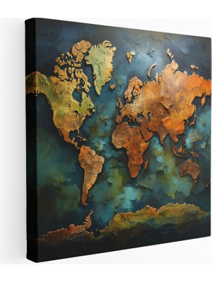 Popcas Yüksek Kaliteli Kanvas Tablo - Gerçekçi Dünya Haritası - Dünya Haritası Kanvas Duvar Sanatı Gerçekçi