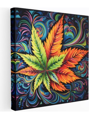Popcas Weed Kanvas Tablo - Duvar Dekorasyonu Soyut Resim Kenevir Yaprağı