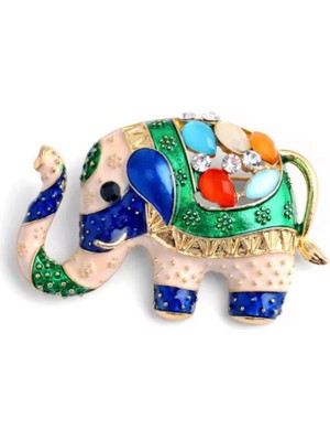 Rachel Silver Doğaltaşlı Renkli Mineli Gold Renk Zirkon Taşlı Tasarım Fil Broş