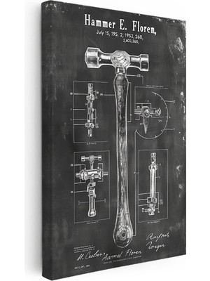 Kanvas Tablo Çekiç Patent Çizimi Detaylı Teknik Vintage Tablo Ev Ofis Duvar Dekoru