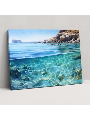 Popcas Santorini Manzaralı Deniz Resmi - Kanvas Tablo Santorini Kristal Berraklığındaki Sular Ev Dekorasyonu