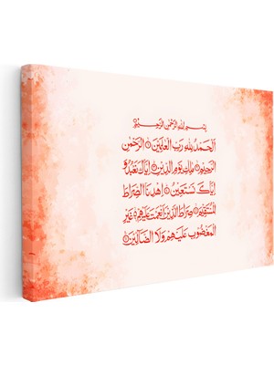 Kanvas Tablo Fatiha Suresi Tamamı Kırmızı Yazılı Dini Islami Tablo Ev Ofis Duvar Dekoru