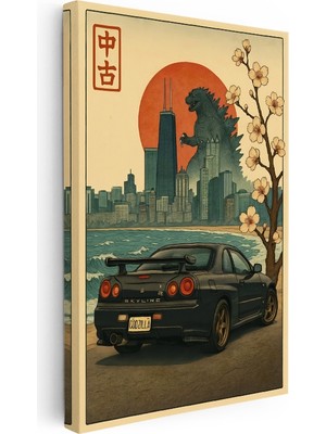 Kanvas Tablo Nissan Skyline R34 Godzilla Temalı Nissan Skyline Tablosu Ev Ofis Duvar Dekoru