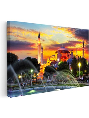 Kanvas Tablo Ayasofya Camii Havuz Fıskiyeleri Şehir Mimari Tablo Ev Ofis Duvar Dekoru
