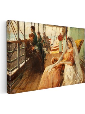 Kanvas Tablo Osmanlı Vapuru Güvertesinde Kadın Figürü Sahnesi Ev Ofis Duvar Dekoru