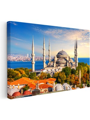 Kanvas Tablo Sultanahmet Camii ve Yeşillik Manzara Şehir Mimari Tablo Ev Ofis Duvar Dekoru