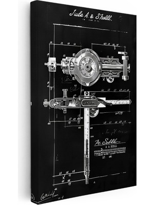 Kanvas Tablo Kaliper Ölçüm Aleti Patent Kara Tahta Vintage Tablo Ev Ofis Duvar Dekoru