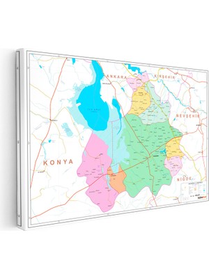 Kanvas Tablo Aksaray Detaylı Mülki Idare Planı Harita Tablosu Ev Ofis Duvar Dekoru