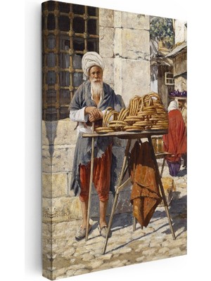 Kanvas Tablo Yaşlı Simitçi ve Tezgahı Osmanlı Tablosu Ev Ofis Duvar Dekoru