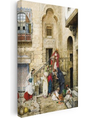 Kanvas Tablo Taş Avlu ve Günlük Yaşam Osmanlı Tablosu Ev Ofis Duvar Dekoru