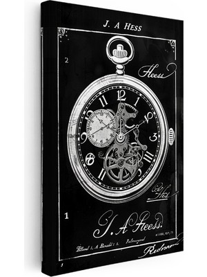 Kanvas Tablo Cep Saati Mekanizması Patent Çizimi Teknik Vintage Tablo Ev Ofis Duvar Dekoru