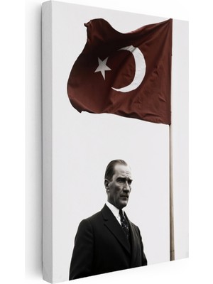 Kanvas Tablo Atatürk ve Dalgalanan Türk Bayrağı Atatürk Tablosu Ev Ofis Duvar Dekoru
