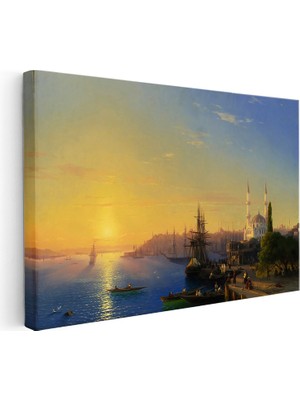 Kanvas Tablo Osmanlı Gün Batımı Liman ve Iskele Sahnesi Ev Ofis Duvar Dekoru