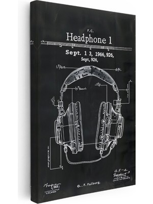 Kanvas Tablo Kulaklık Patent Çizimi Teknik Detaylı Müzik Vintage Tablo Ev Ofis Duvar Dekoru