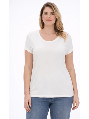 Şans Kadın Büyük Beden Kemik, Bisiklet Yaka Basic Bluz 65N39391