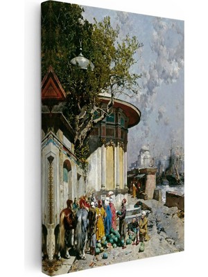 Kanvas Tablo Iskele Meydanı ve Satıcılar Osmanlı Tablosu Ev Ofis Duvar Dekoru