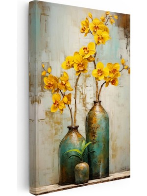 Kanvas Tablo Vazoda Orkide Çiçek Tablosu Ev Ofis Duvar Dekoru
