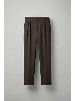 Abluka Online Erkek Baggy Fit Kumaş Pantolon  Kahverengi Düz Desenli Orta Kalınlık