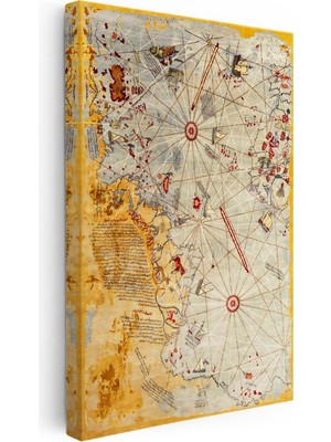 Kanvas Tablo Piri Reis Denizci Pusula Harita Tablosu Ev Ofis Duvar Dekoru
