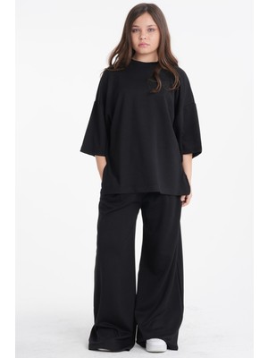 Haykids Kız Çocuk Renkli Oysho Kumaş Rahat Kesim Ev Takımı – Oversize T-Shirt ve Geniş Paça Pantolon Seti | Konforlu Lounge Giyimi
