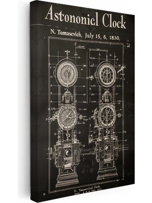 Kanvas Tablo Astronomik Saat Mekanizması Patent Vintage Tablo Ev Ofis Duvar Dekoru