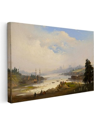 Kanvas Tablo Ippolito Caffi Haliç Manzarası Kıyıda Çadırlar Ressam Tablosu Duvar Dekoru