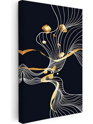 Kanvas Tablo Kıvrımlı Altın Şeritler Lüks Soyut Tablo Ev Ofis Duvar Dekoru